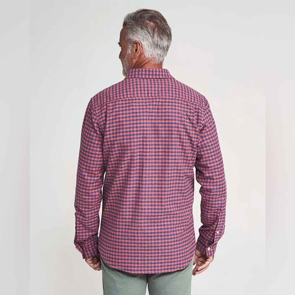 Faherty Stretch Seaview Flannel Shirt Blue Pink‎ Gingham Plaid Cotton Size XXL - Picture 3 of 10